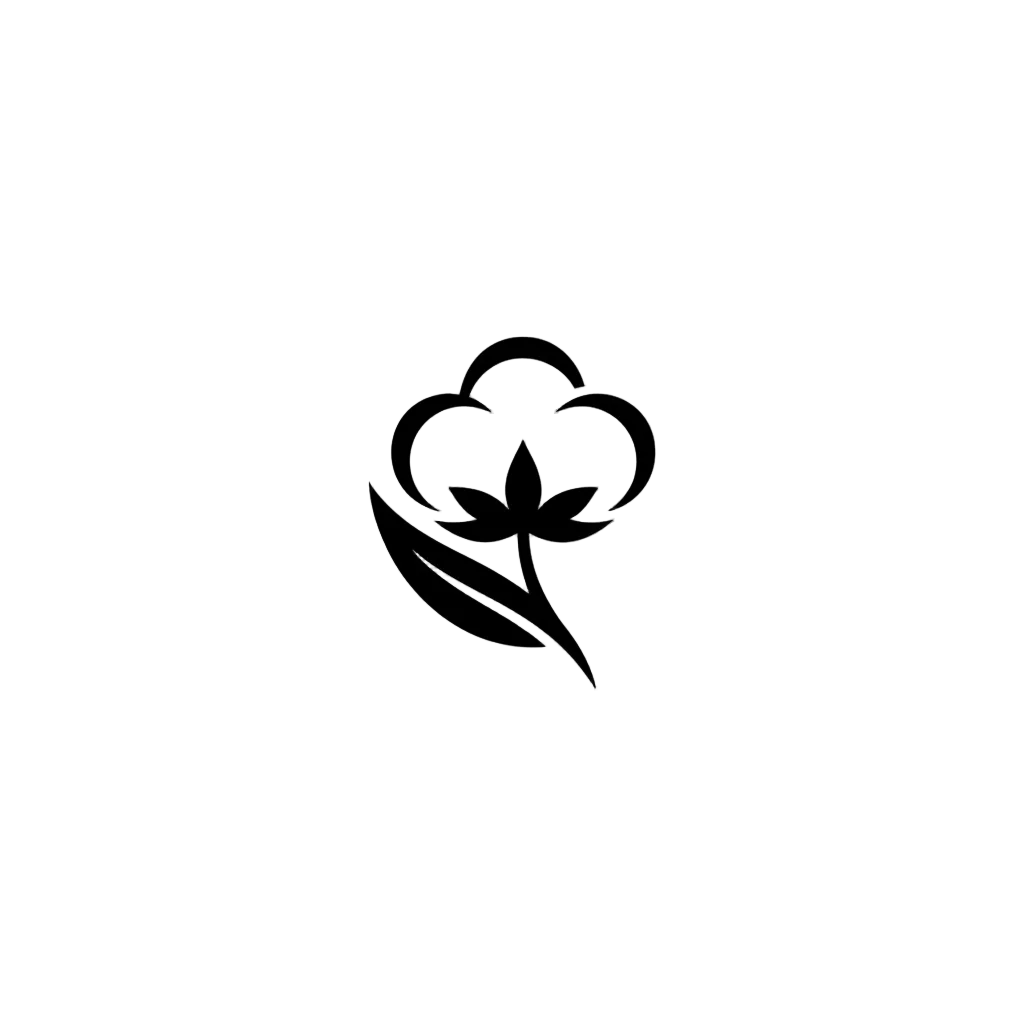Black silhouette of a flower with leaves on a white background